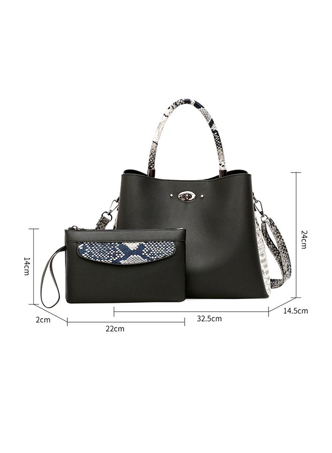 2 Piece Snakeskin Pattern Handbag Set Black  - Image 3