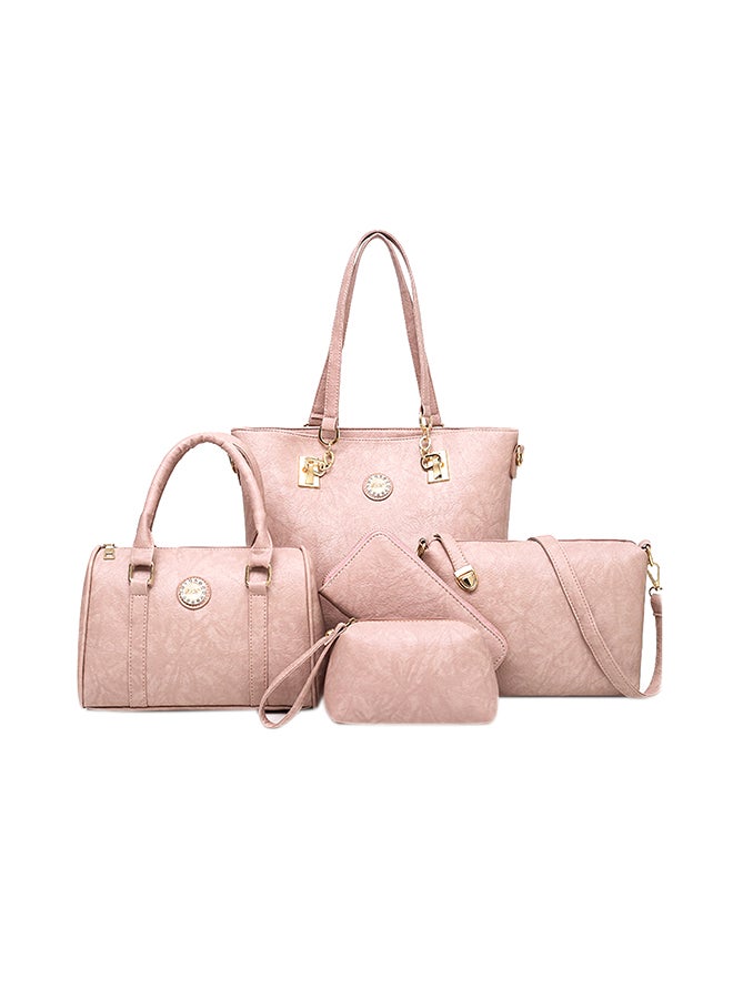 5 Piece Crocodile Skin Textured Composite Bag Set Pink  - Image 1