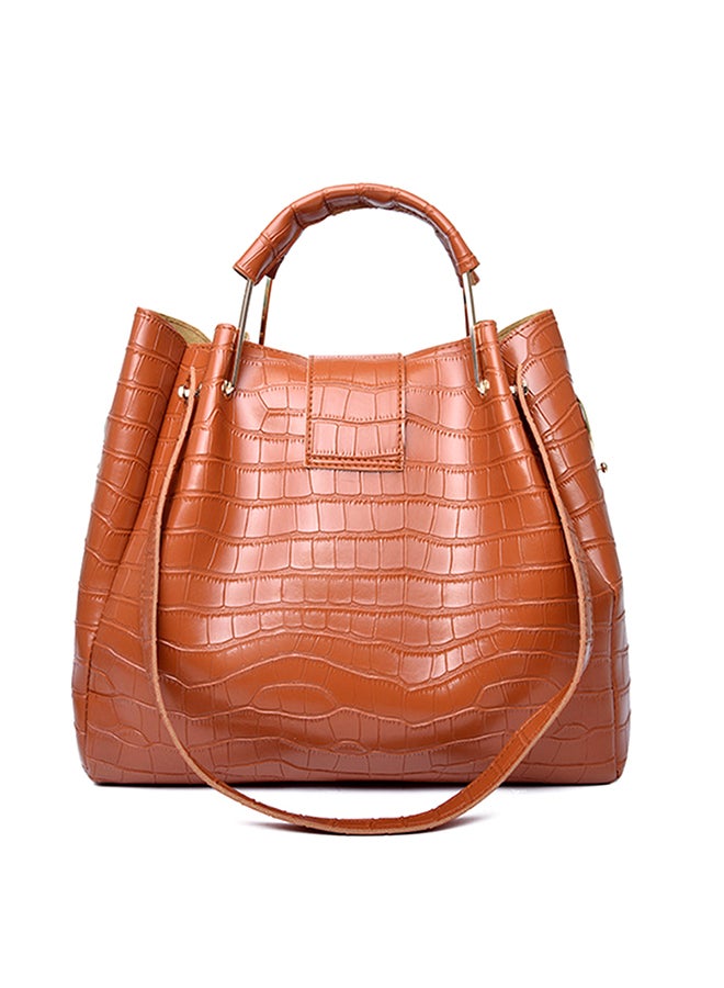 3 Piece Crocodile Pattern Large Capacity Texture Composite Bag Set Brown  - Image 3