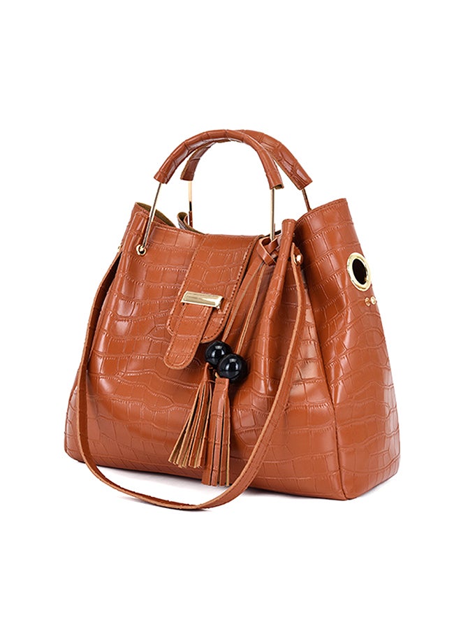 3 Piece Crocodile Pattern Large Capacity Texture Composite Bag Set Brown  - Image 4