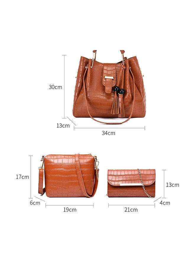3 Piece Crocodile Pattern Large Capacity Texture Composite Bag Set Brown  - Image 5