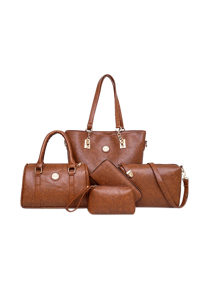 5 Piece Crocodile Skin Textured Composite Bag Set Brown  - Image 1