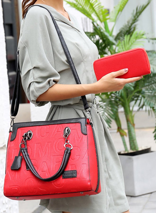 2 Piece Fashion Trend Large Capacity Shoulder Bag Red  - Image 2