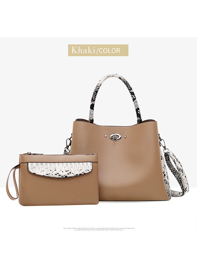 Generic - 2 Piece Snakeskin Pattern Shoulder Bag Khaki - Image 1
