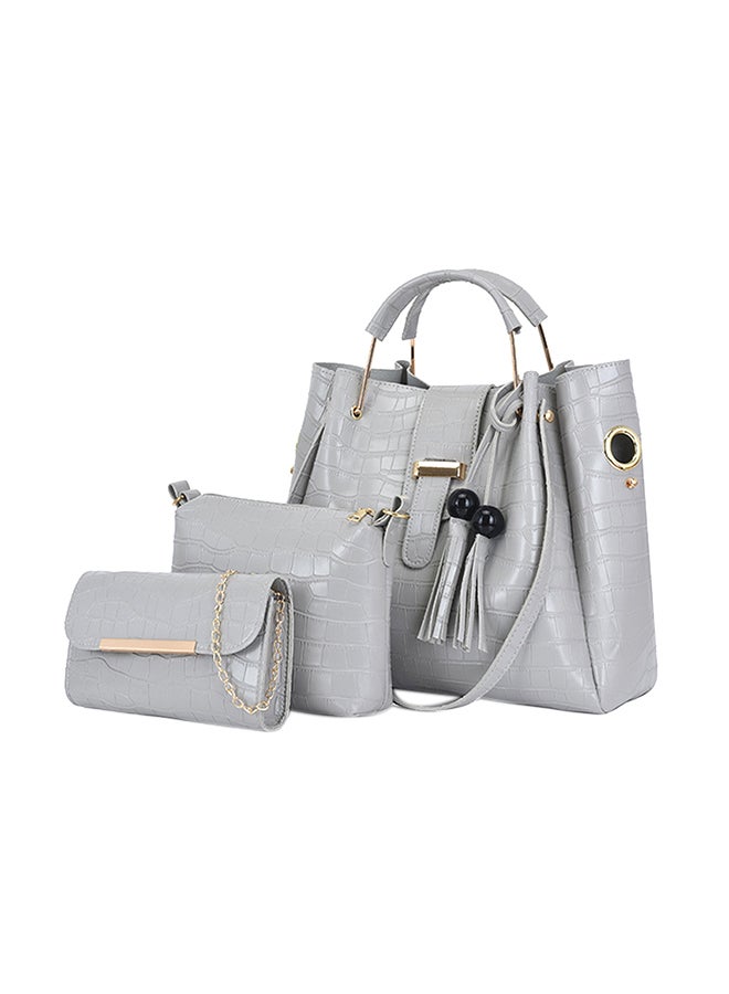 3 Piece Crocodile Pattern Large Capacity Texture Composite Bag Set Grey  - Image 1