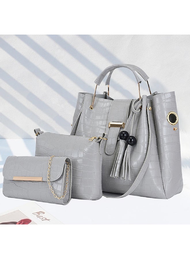 3 Piece Crocodile Pattern Large Capacity Texture Composite Bag Set Grey  - Image 2