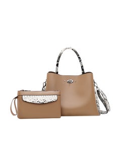 2 Piece Snakeskin Pattern Shoulder Bag Khaki