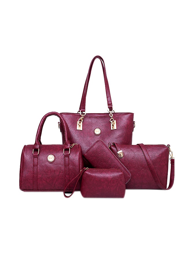 5 Piece Crocodile Skin Textured Composite Bag Set Red  - Image 1