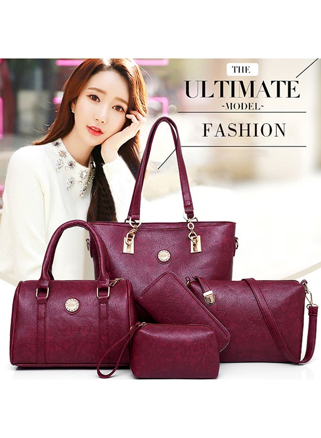 5 Piece Crocodile Skin Textured Composite Bag Set Red  - Image 2