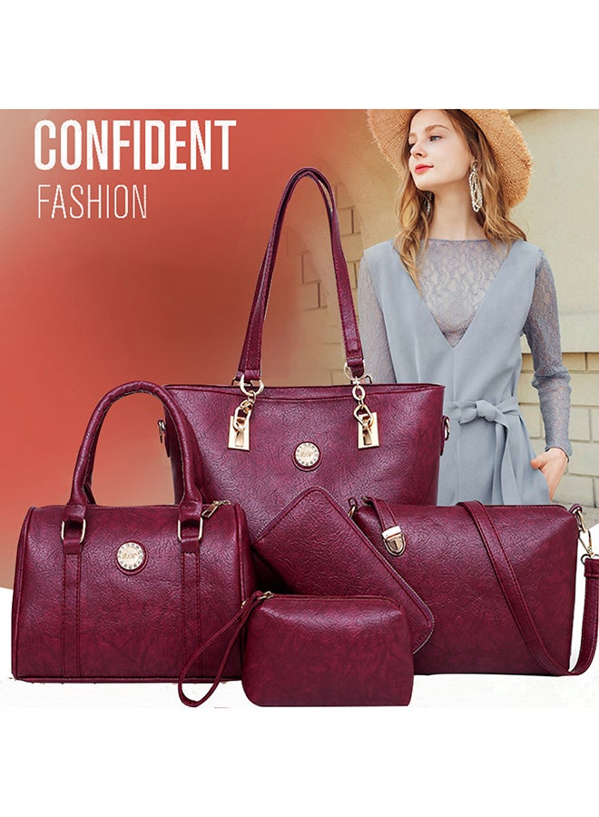 5 Piece Crocodile Skin Textured Composite Bag Set Red  - Image 3
