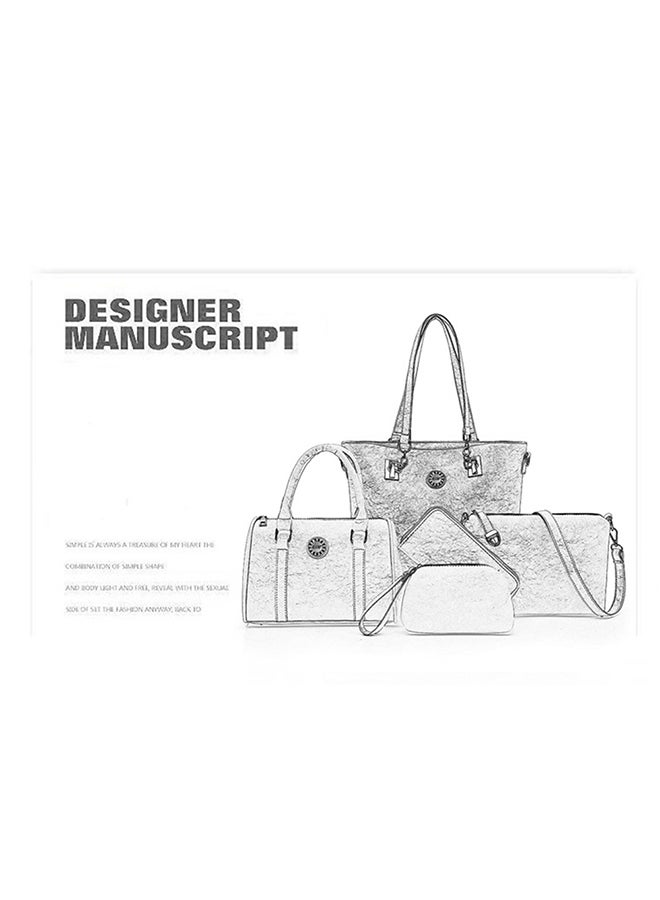 5 Piece Crocodile Skin Textured Composite Bag Set Red  - Image 4