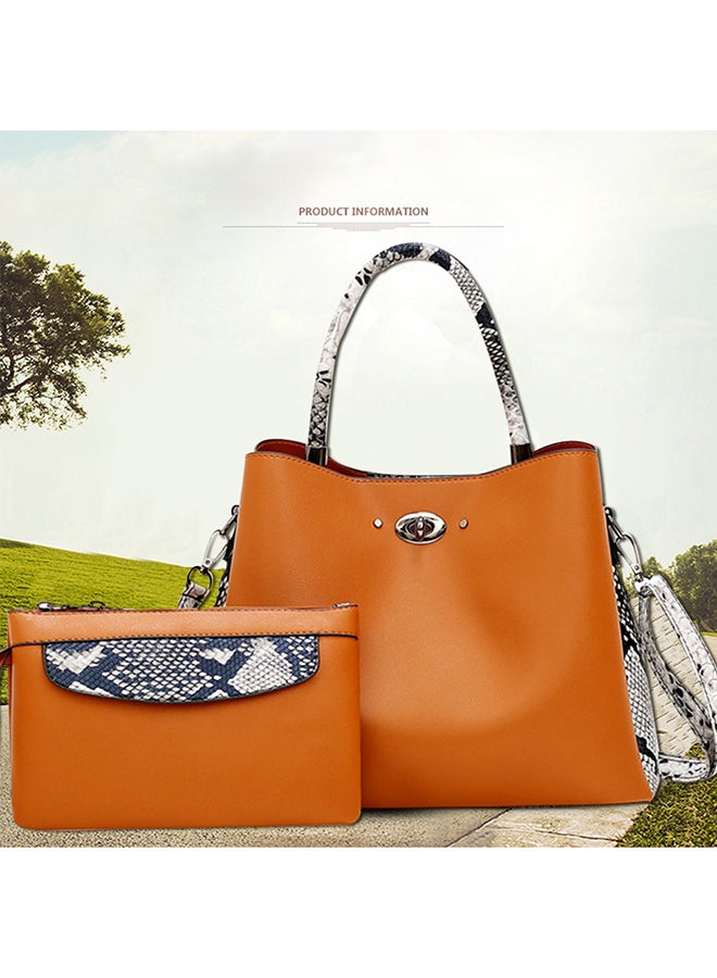 2 Piece Snakeskin Pattern Handbag Set Orange  - Image 3