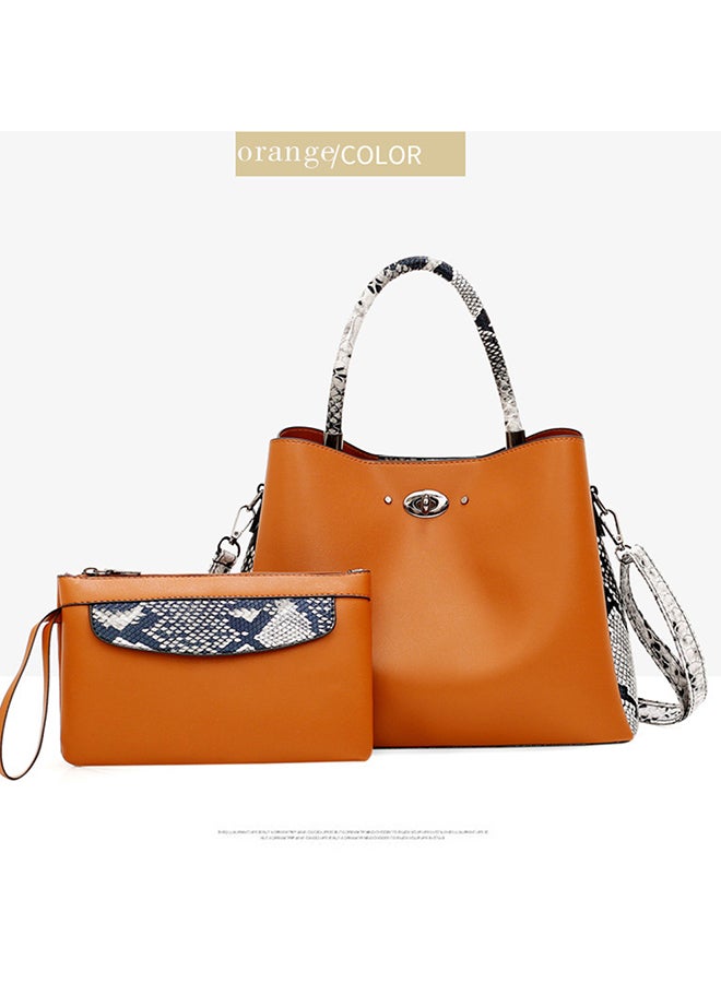 2 Piece Snakeskin Pattern Handbag Set Orange  - Image 4
