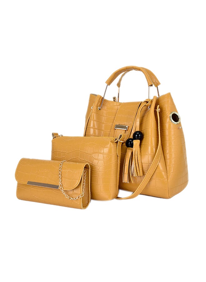 3 Piece Crocodile Pattern Large Capacity Texture Composite Bag Set Yellow  - Image 1