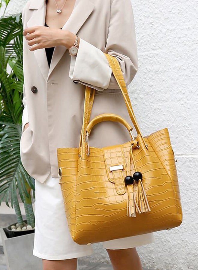 3 Piece Crocodile Pattern Large Capacity Texture Composite Bag Set Yellow  - Image 4