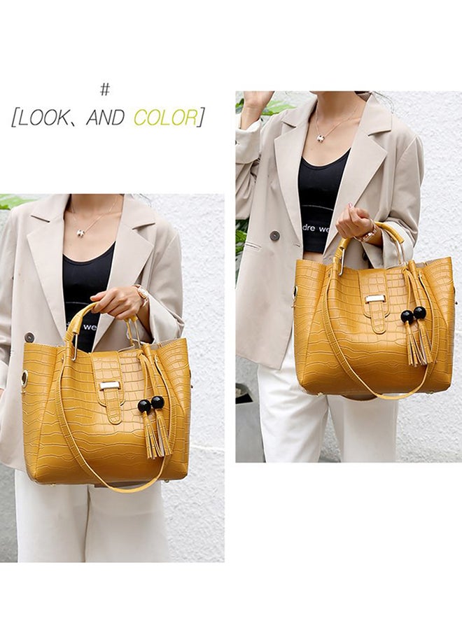 3 Piece Crocodile Pattern Large Capacity Texture Composite Bag Set Yellow  - Image 5
