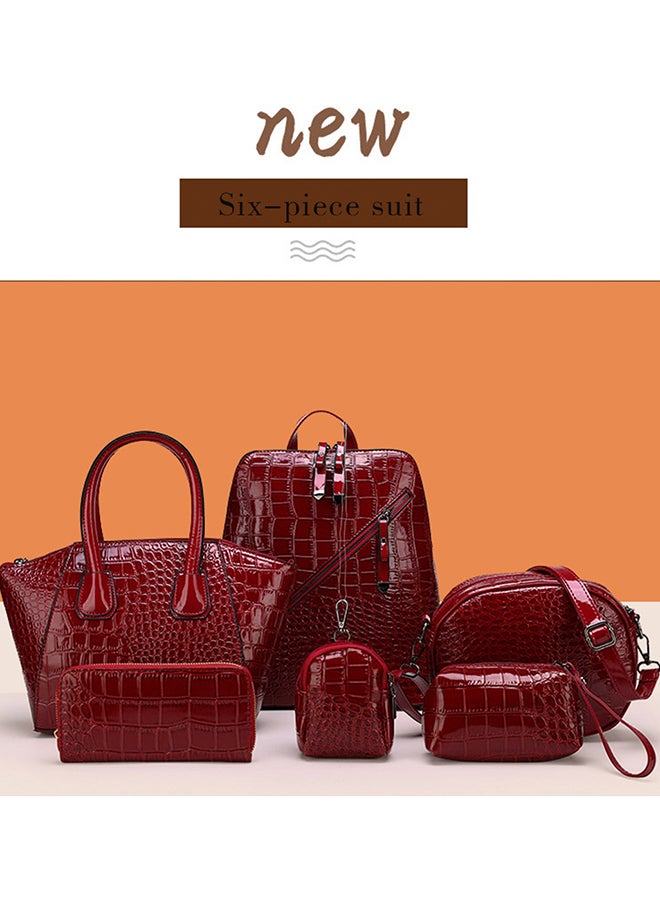 Generic - 6 Piece Crocodile Pattern Composite Bag Set Red - Image 1