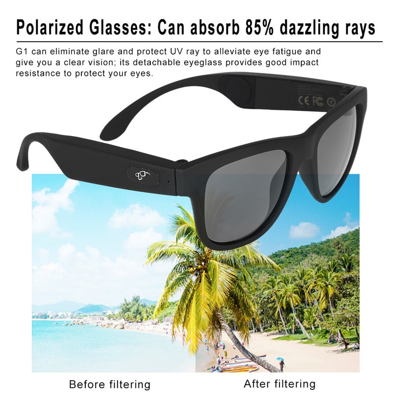 Generic - G1 Polarized CSR8635 Wireless Bluetooth Bone Conduction SmartTouch Stereo Music Sunglasses With Microphone black - Image 1