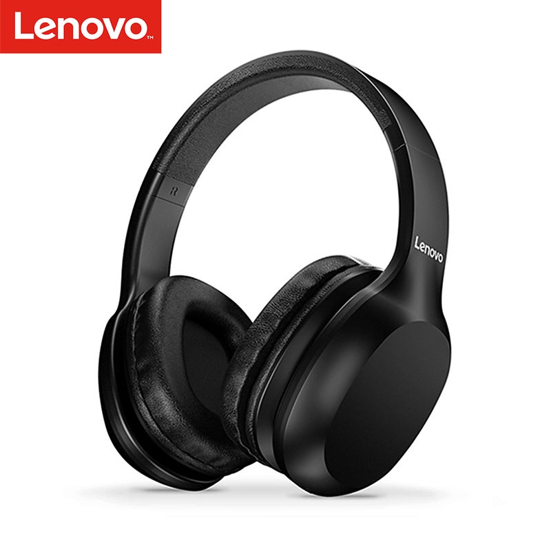 Lenovo HD100 Wireless BT Over Ear 3.5mm Stereo Music Headphones Black - Image 1