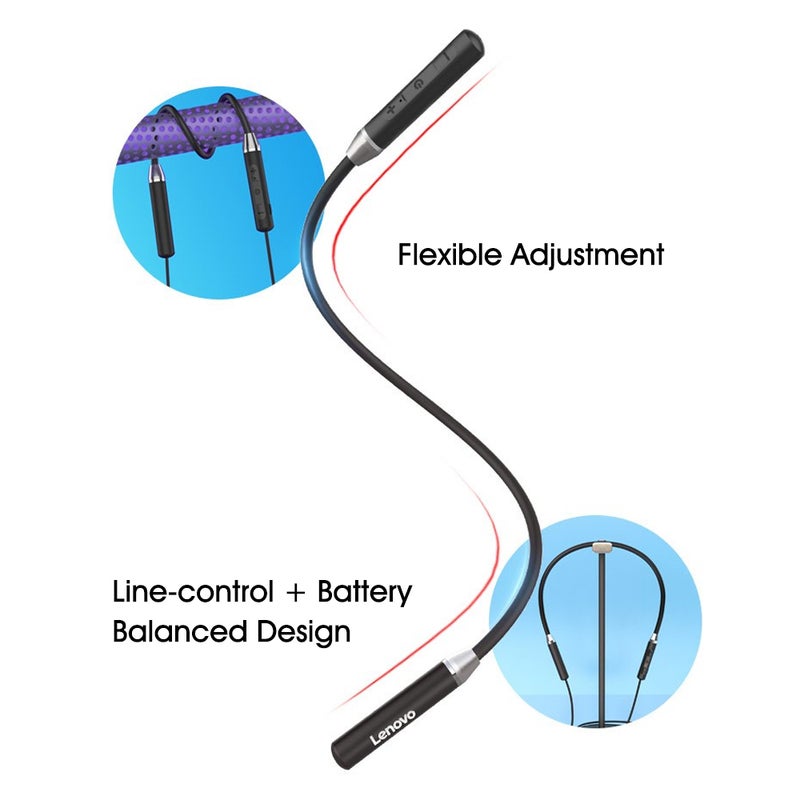 Lenovo HE05 Wireless BT5.0 Sports Sweatproof Neckband Magnetic Earbuds With Mic Black  - Image 5