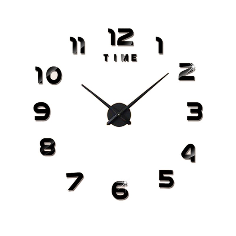 Generic - Large DIY Frameless 3D Mirror Wall Clock Stickers Black - Image 1