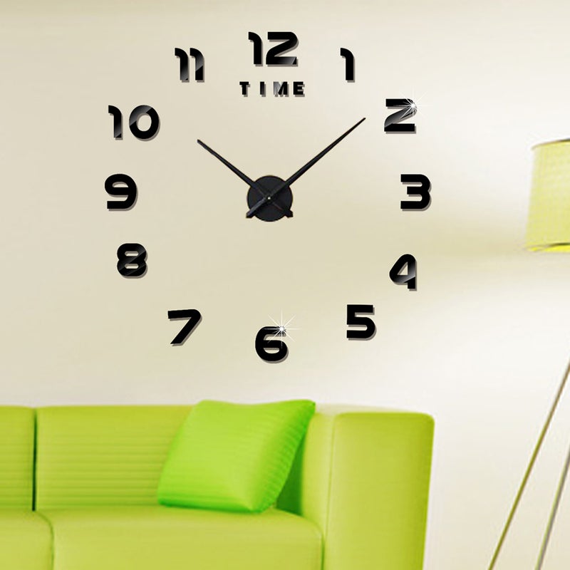 Generic - Large DIY Frameless 3D Mirror Wall Clock Stickers Black - Image 1