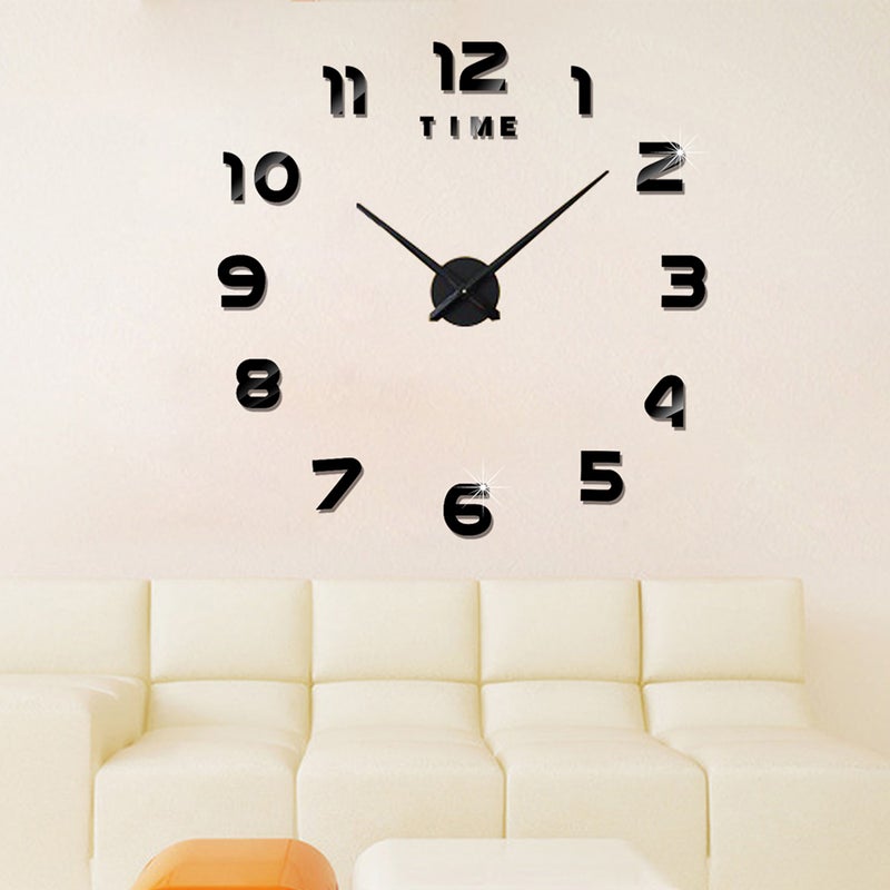 Generic - Large DIY Frameless 3D Mirror Wall Clock Stickers Black - Image 1