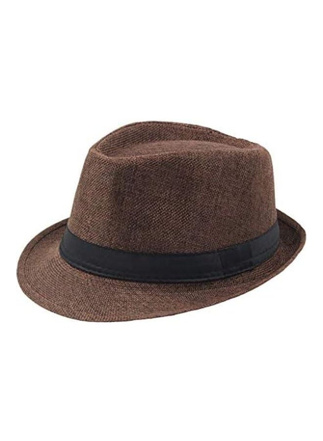 Generic Jazz Breathable Linen Top Outdoor Sun Curly Brim Straw Hat black  - Image 1