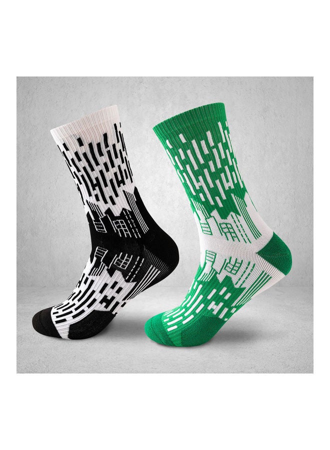 Generic Men Athletic Anti-slip Absorption Moisture-wicking Striped Wearable Cushion Socks Soccer Running Sports Stockings Two Pairs 15*8*10cm - Image 1