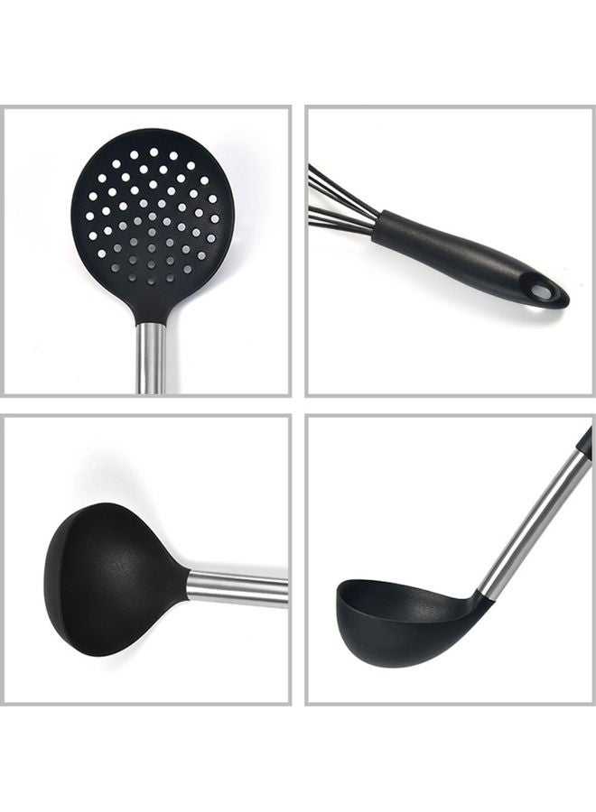 Kitchen Utensil Set, Silicone Heat-Resistant Kitchen Cooking Tools, 5pcs Kitchen Utensils, Whisk, Basting Brush, Slotted Turner, Large Spatula, Small Spatula Black 30.00*8.00*10.00cm - Image 2