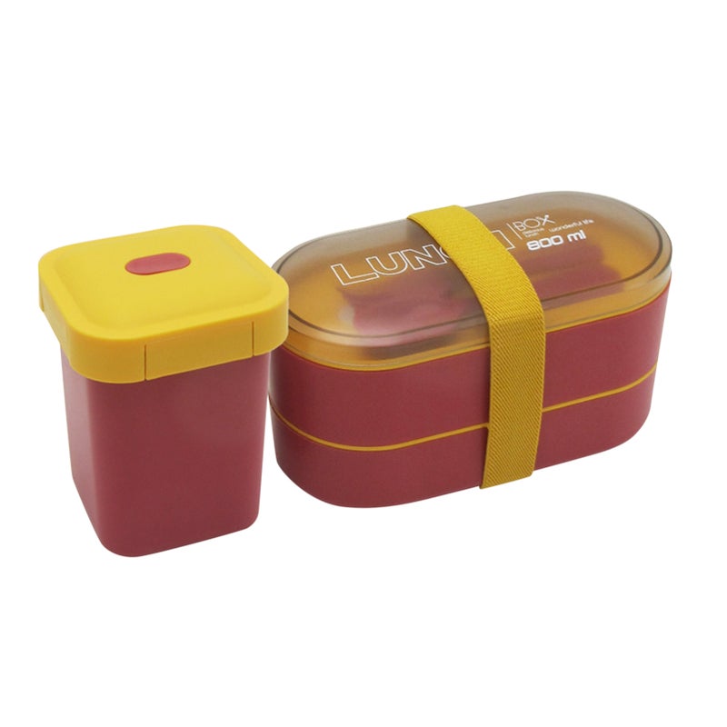 Portable Soup Cup with Double Layer Lunch Box Set Red/Yellow 30 x 11 x 12.50cm - Image 2