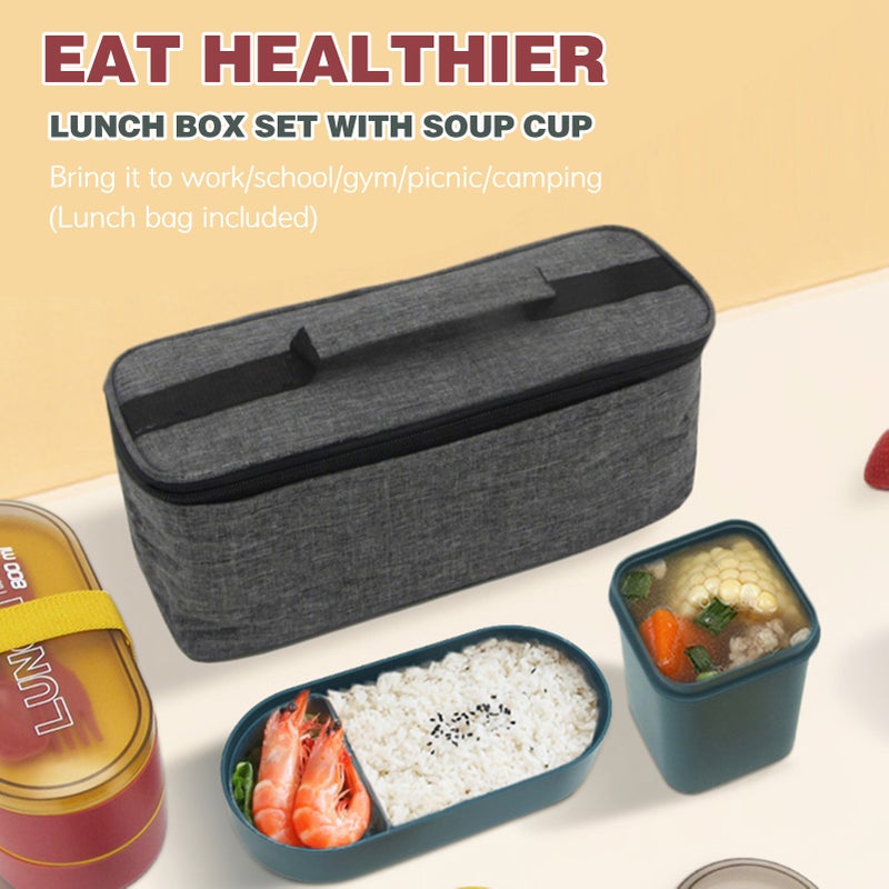 Portable Soup Cup with Double Layer Lunch Box Set Green/Yellow 30 x 11 x 12.50cm - Image 2