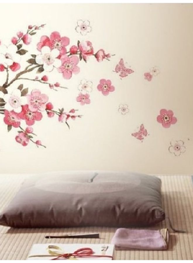 Beauenty Plum Flower Pattern Wall Art Pink/Green/White 45x60cm - Image 1