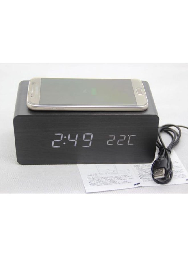 Beauenty Wooden Digital Alarm Clock With Qi Wireless Charging Pad Black 14.5x7x7cm 
