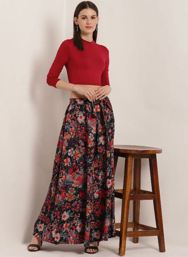 Aila Flower Printed Casual Wear Maxi Skirt Multicolour - Image 3