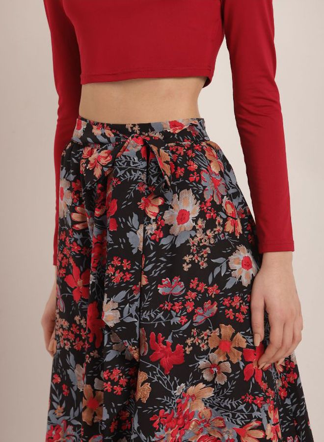 Aila Flower Printed Casual Wear Maxi Skirt Multicolour - Image 4
