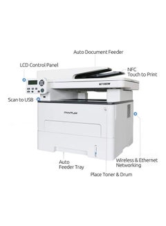 Pantum Monochrome Laser Printer With Copier/Scanner/Wireless Function 16.34x14.37x13.78inch White  - Image 3