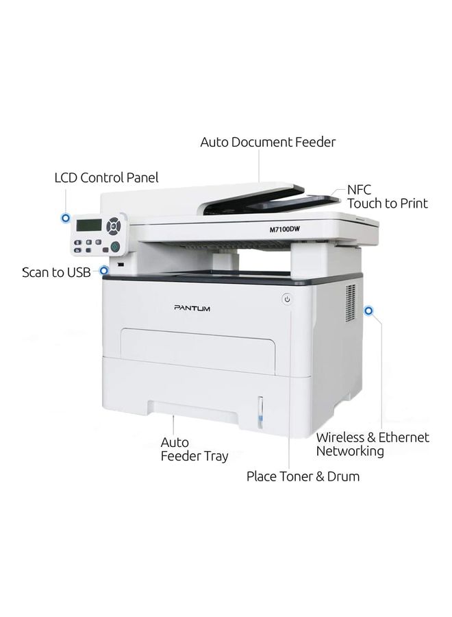 Pantum Monochrome Laser Printer With Copier/Scanner/Wireless Function 16.34x14.37x13.78inch White  - Image 3