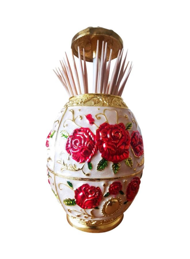 asmat Automatic Toothpick Holder White/Red/Gold 10cm  - Image 1