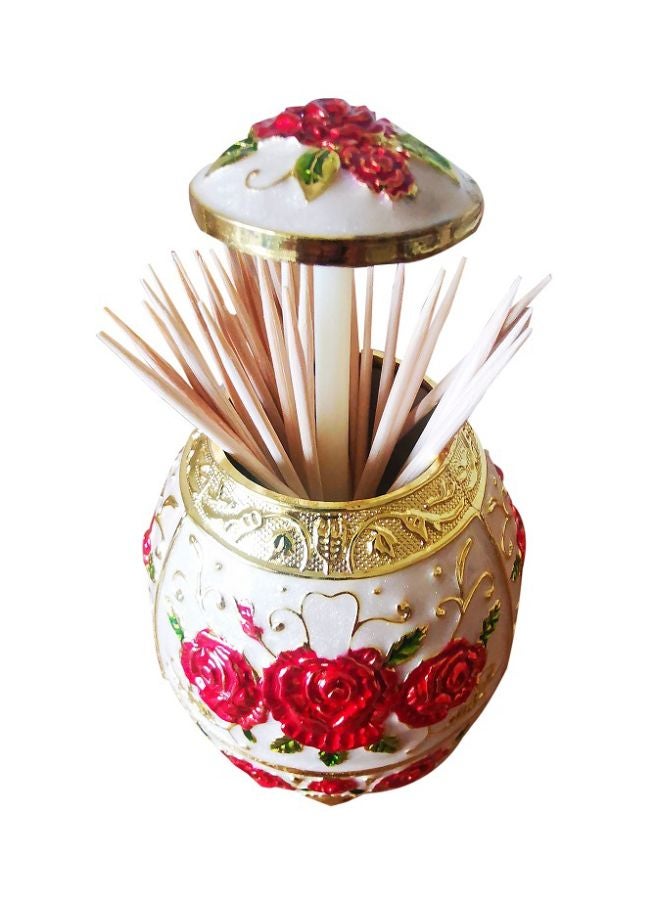 asmat Automatic Toothpick Holder White/Red/Gold 10cm  - Image 2