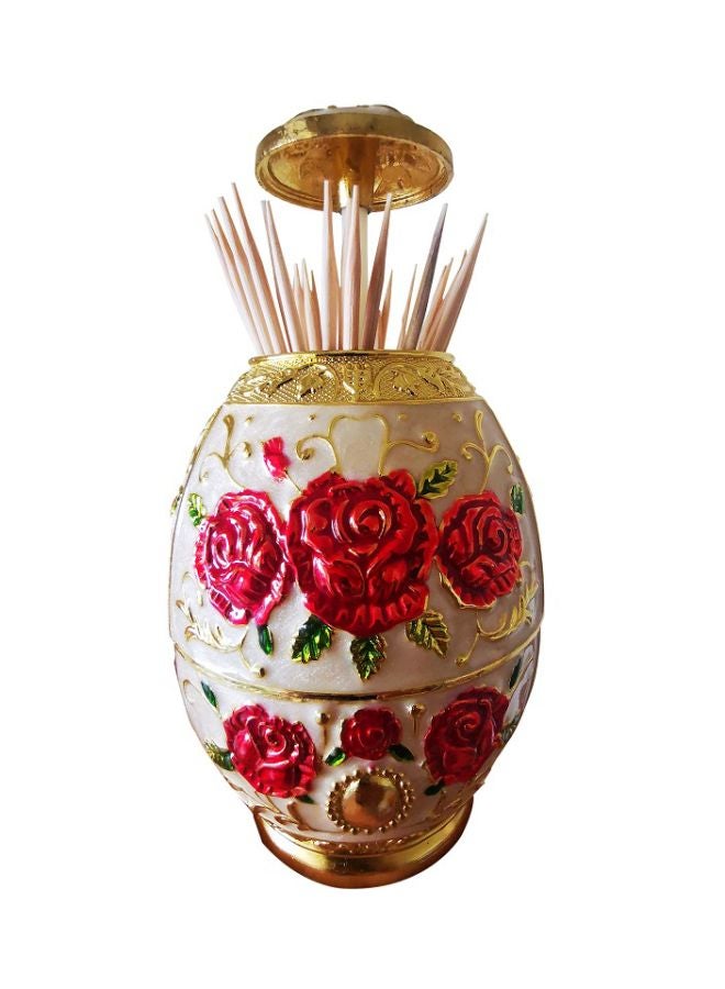 asmat Automatic Toothpick Holder White/Red/Gold 10cm  - Image 4
