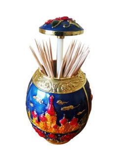 asmat Automatic Toothpick Holder Blue/Red/Gold 10cm  - Image 1