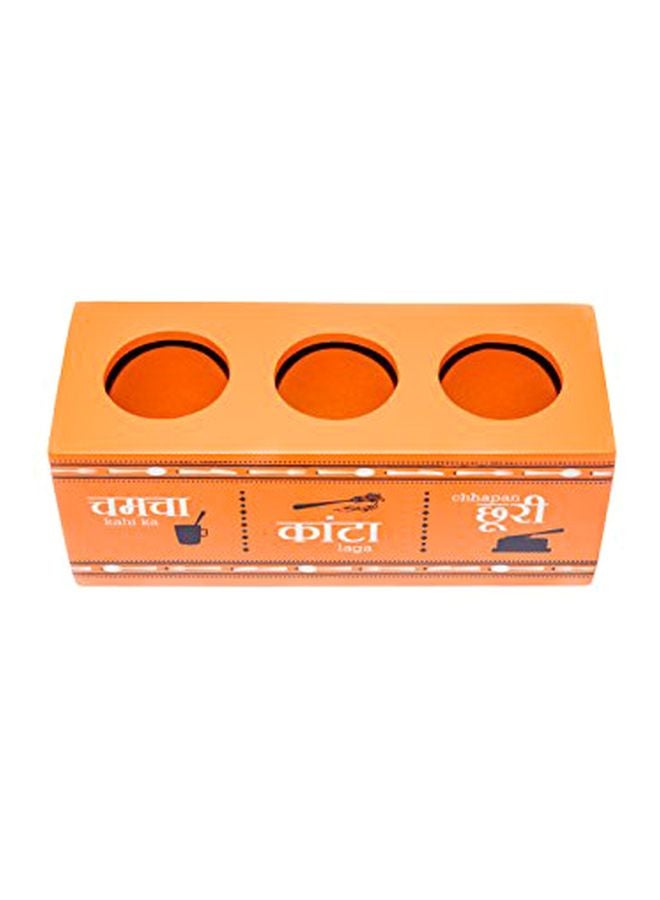 Green Tree Spoon Fork Knike Cutlery Holder Orange/White 10x4.4x4.4cm - Image 1