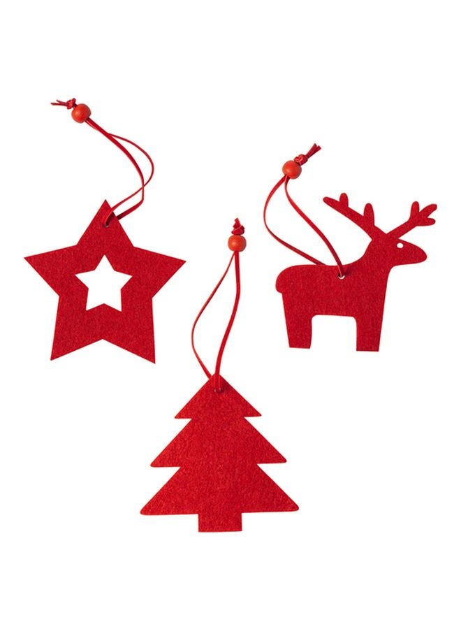 Jinou 3-Piece Reindeer, Star And Christmas Tree Hanging Ornaments Red 11x17x1.2cm - Image 1