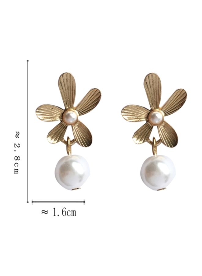 J&J - Korean Style Flower Design Pearl Studded Dangle Earrings - Image 1