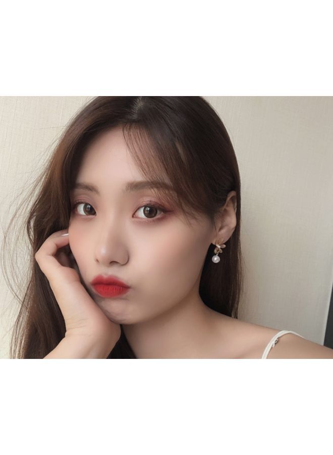 J&J - Korean Style Flower Design Pearl Studded Dangle Earrings - Image 1