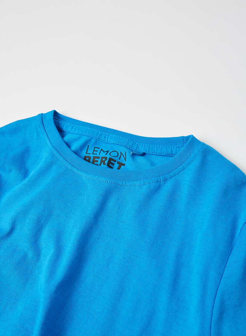 Lemon Beret Solid Design Short Sleeves T-Shirt French Blue - Image 3