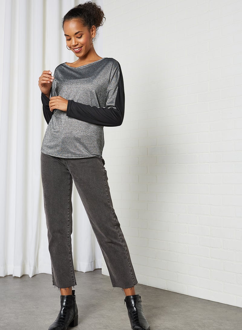 Emoi by Emonite Shiny Texture Long Sleeves T-Shirt Dark Silver As Swatch  - Image 3