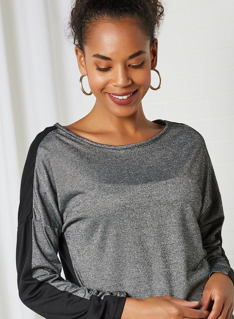 Emoi by Emonite Shiny Texture Long Sleeves T-Shirt Dark Silver As Swatch  - Image 4
