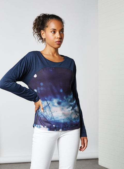 Printed Long Sleeves T-Shirt Dark Blue